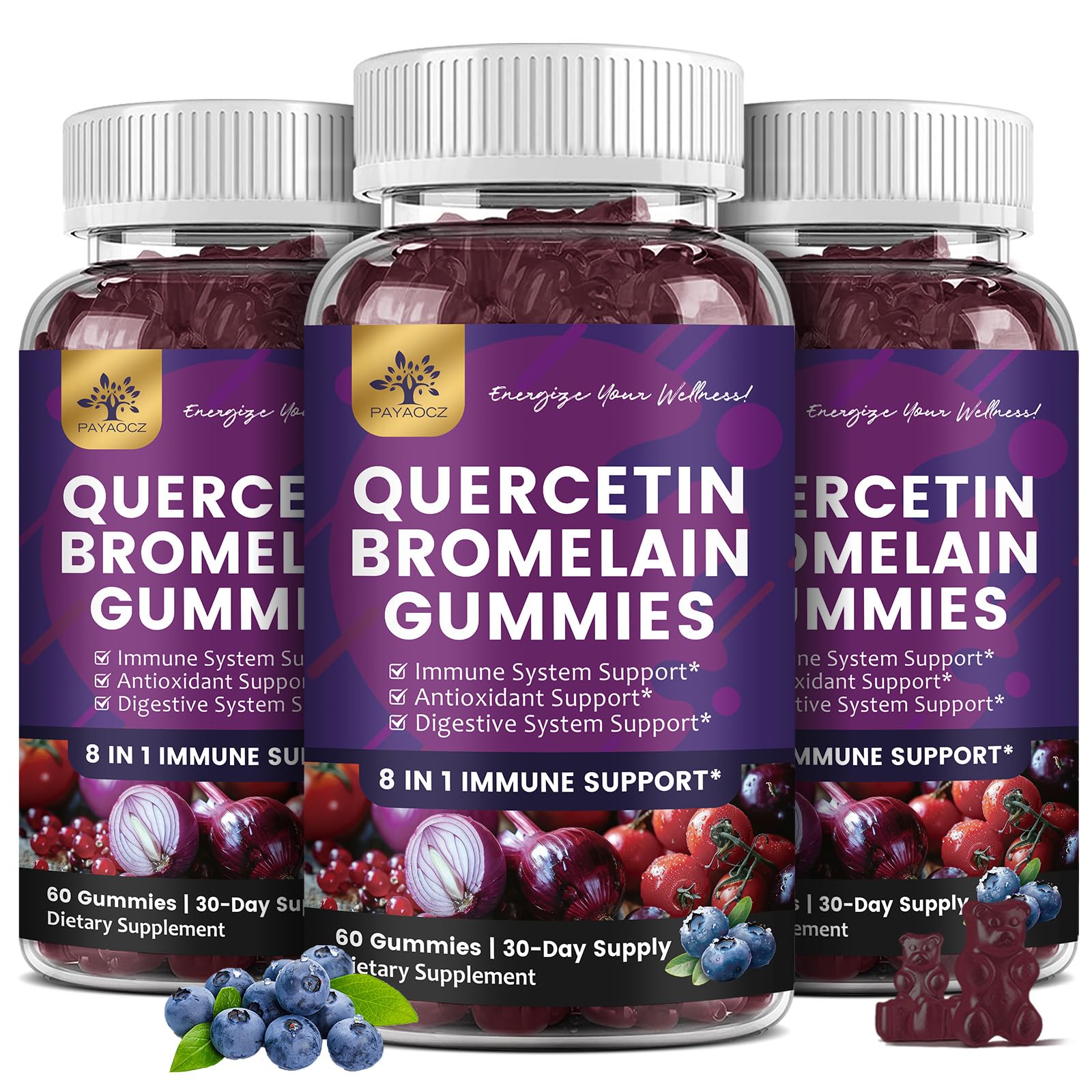 PAYAOCZ Organic Quercetin Gummies Blueberry front view