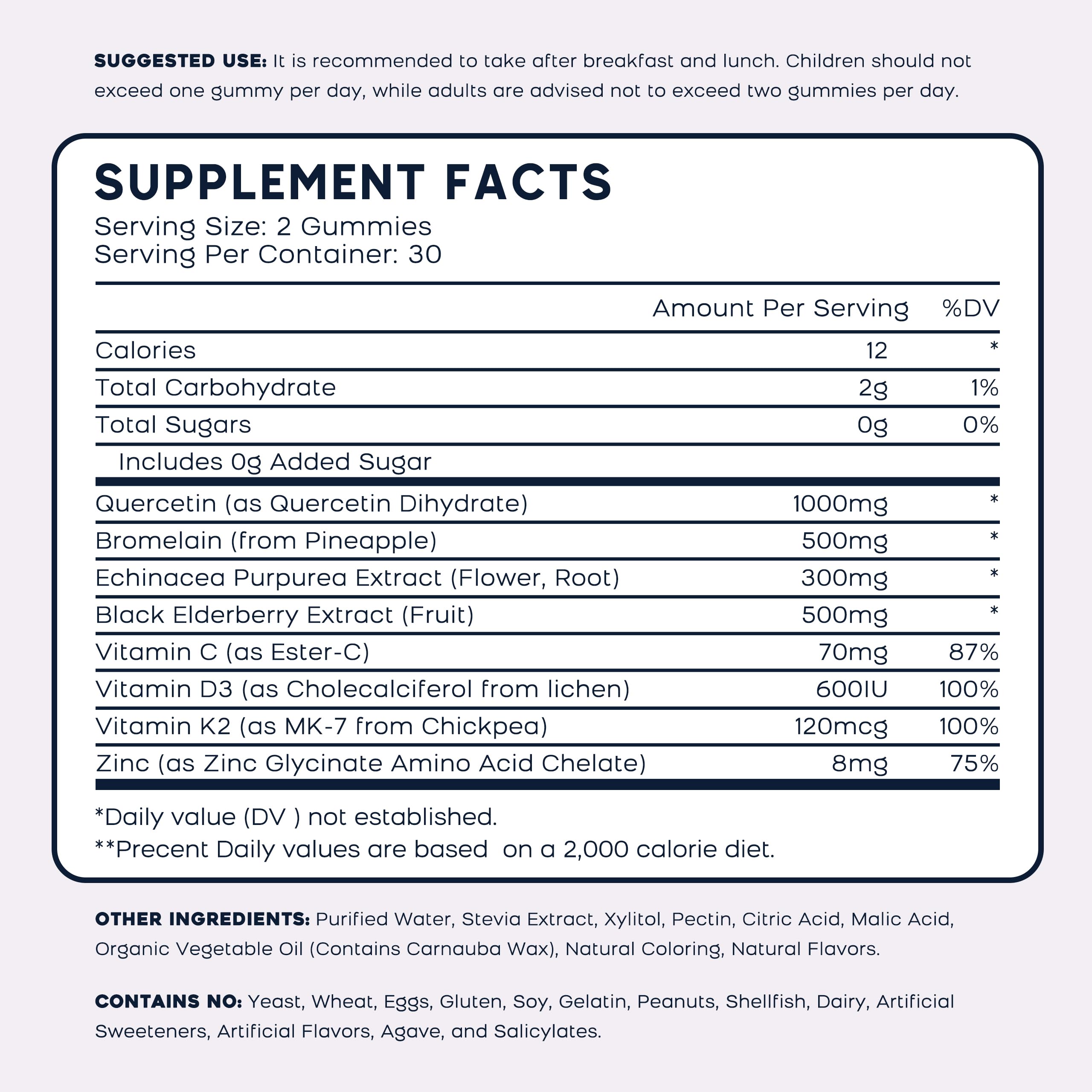 PAYAOCZ Organic Quercetin Gummies nutritional information