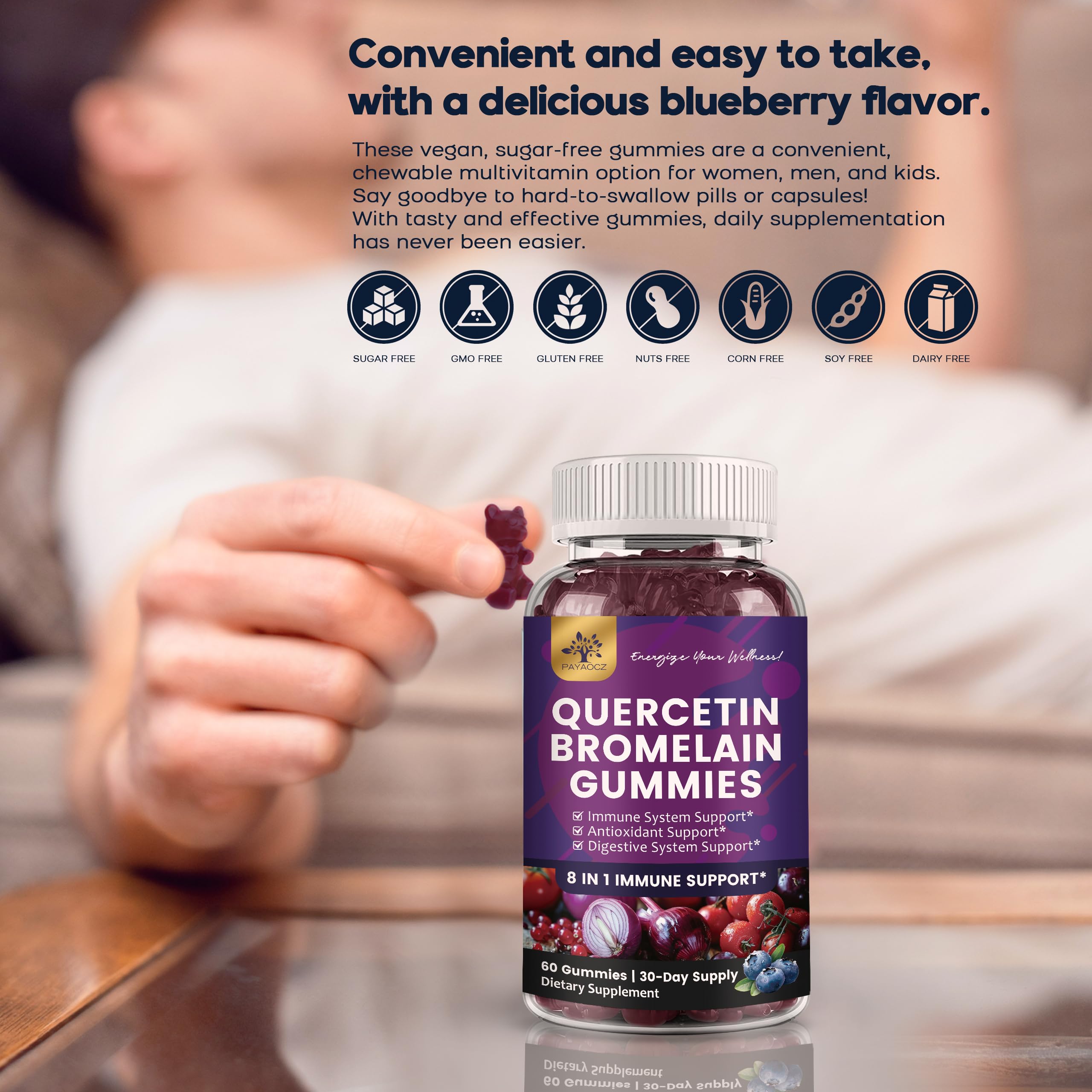 PAYAOCZ Organic Quercetin Gummies with fresh blueberries