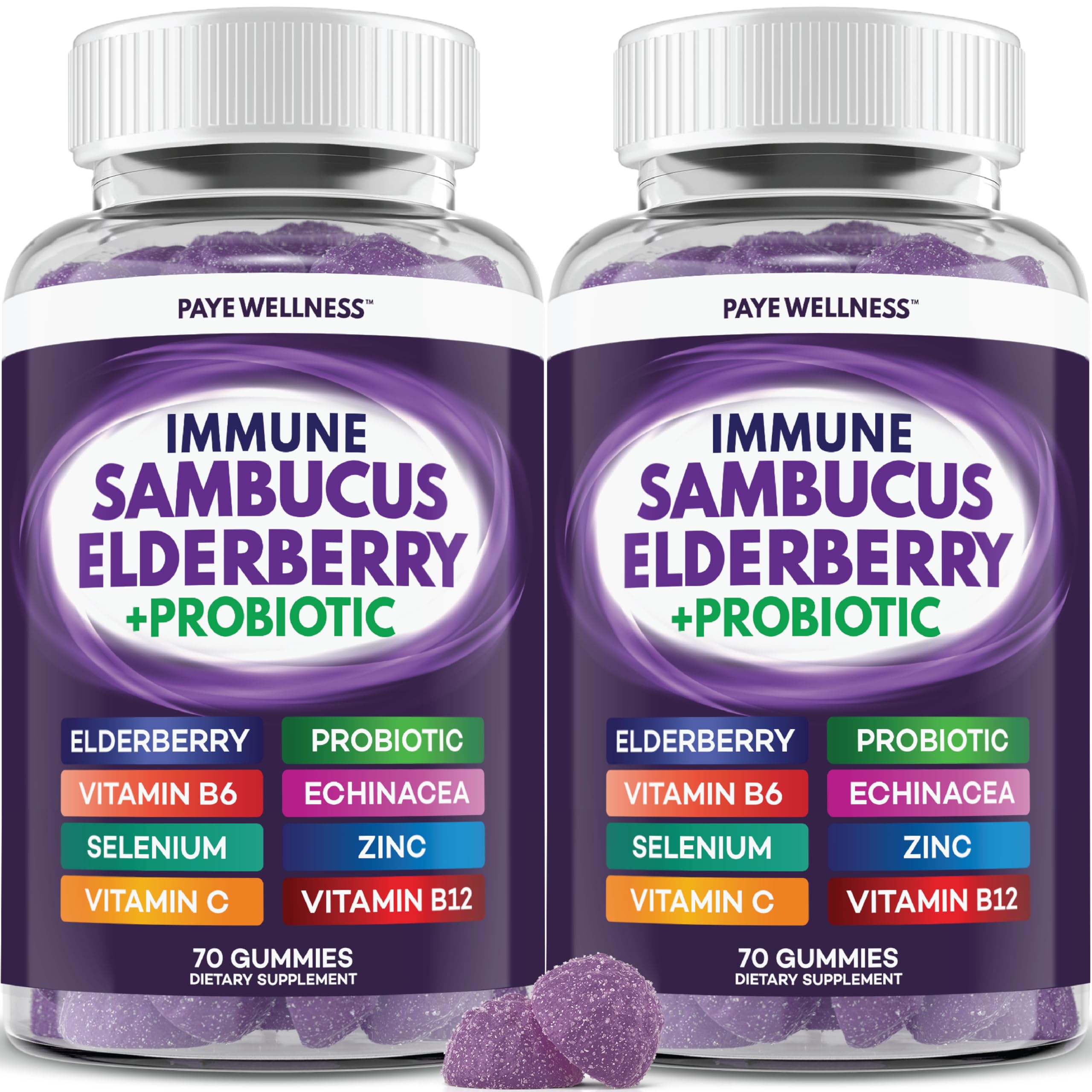 PAYÉ Elderberry Gummies bottle front view with 70 gummies