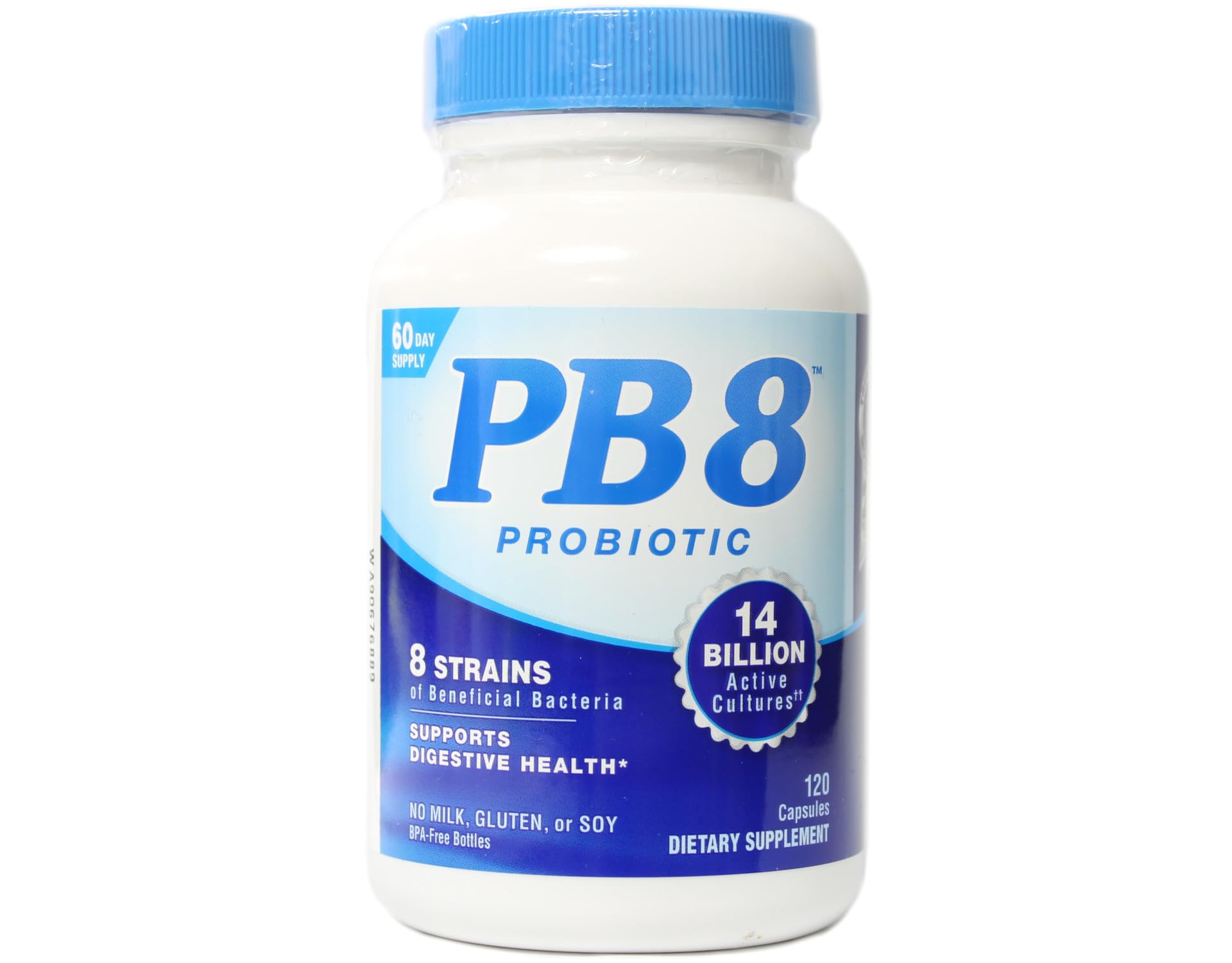 PB 8 Probiotic bottle side view with label
