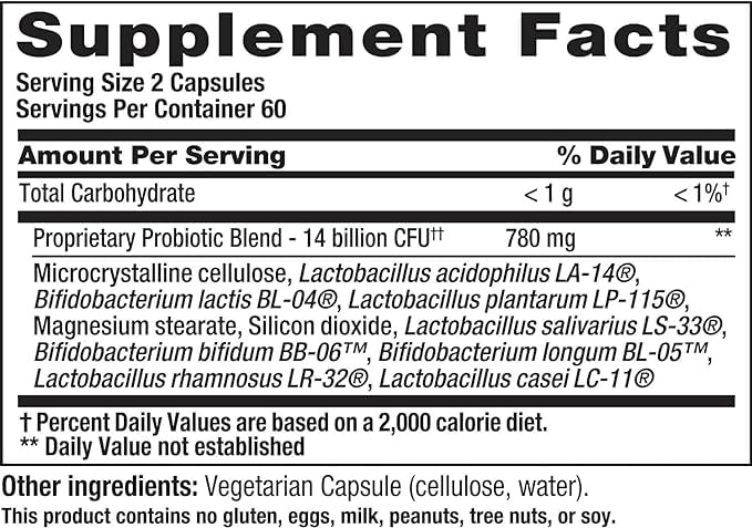 PB 8 Probiotic ingredients list on bottle