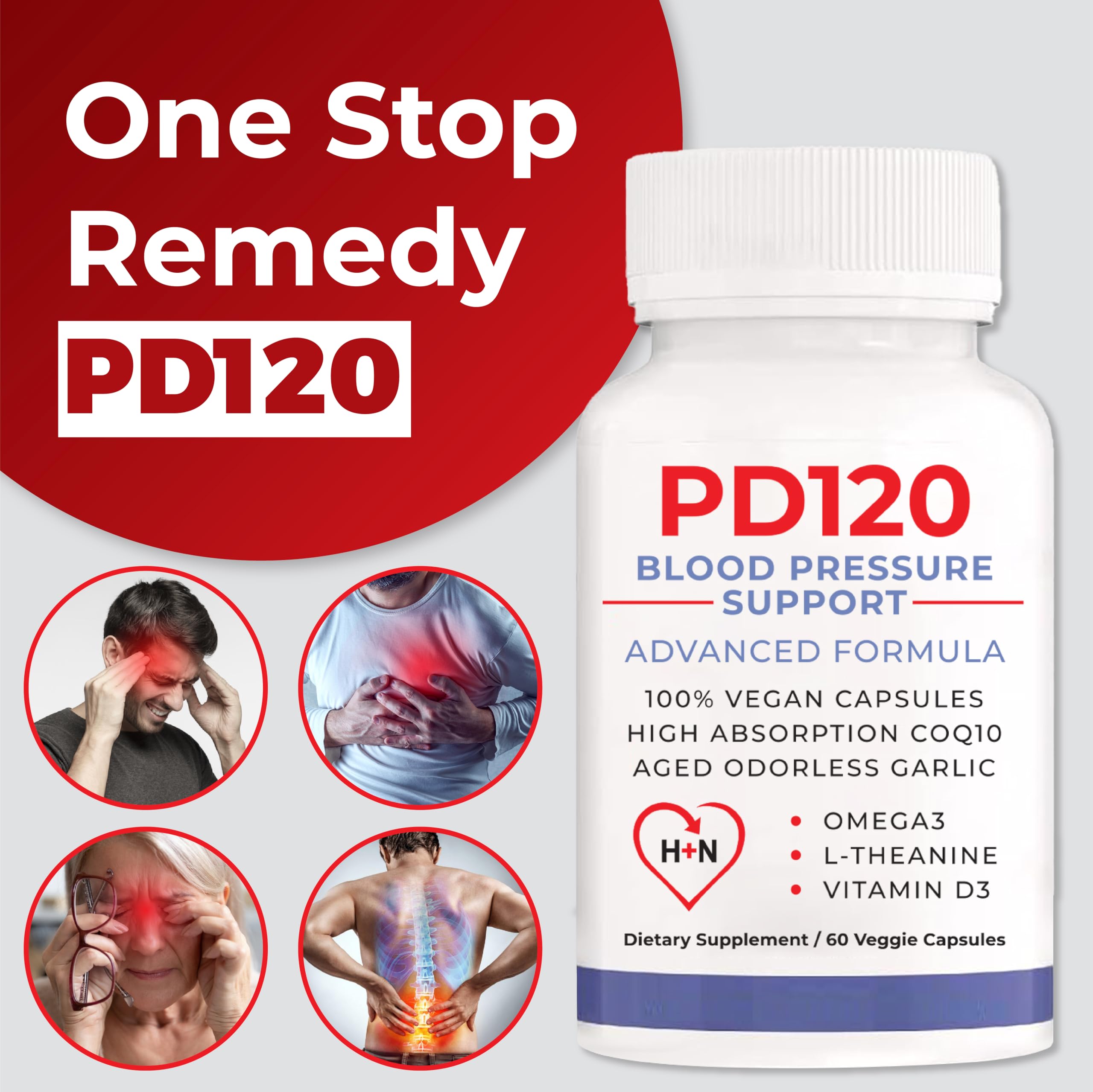 PD120 CoQ10 Supplement bottle with black garlic and beet root extract