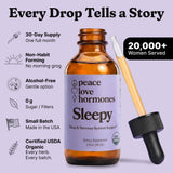 peace. love.. Sleepy Liquid Supplement 2fl oz on a wooden table