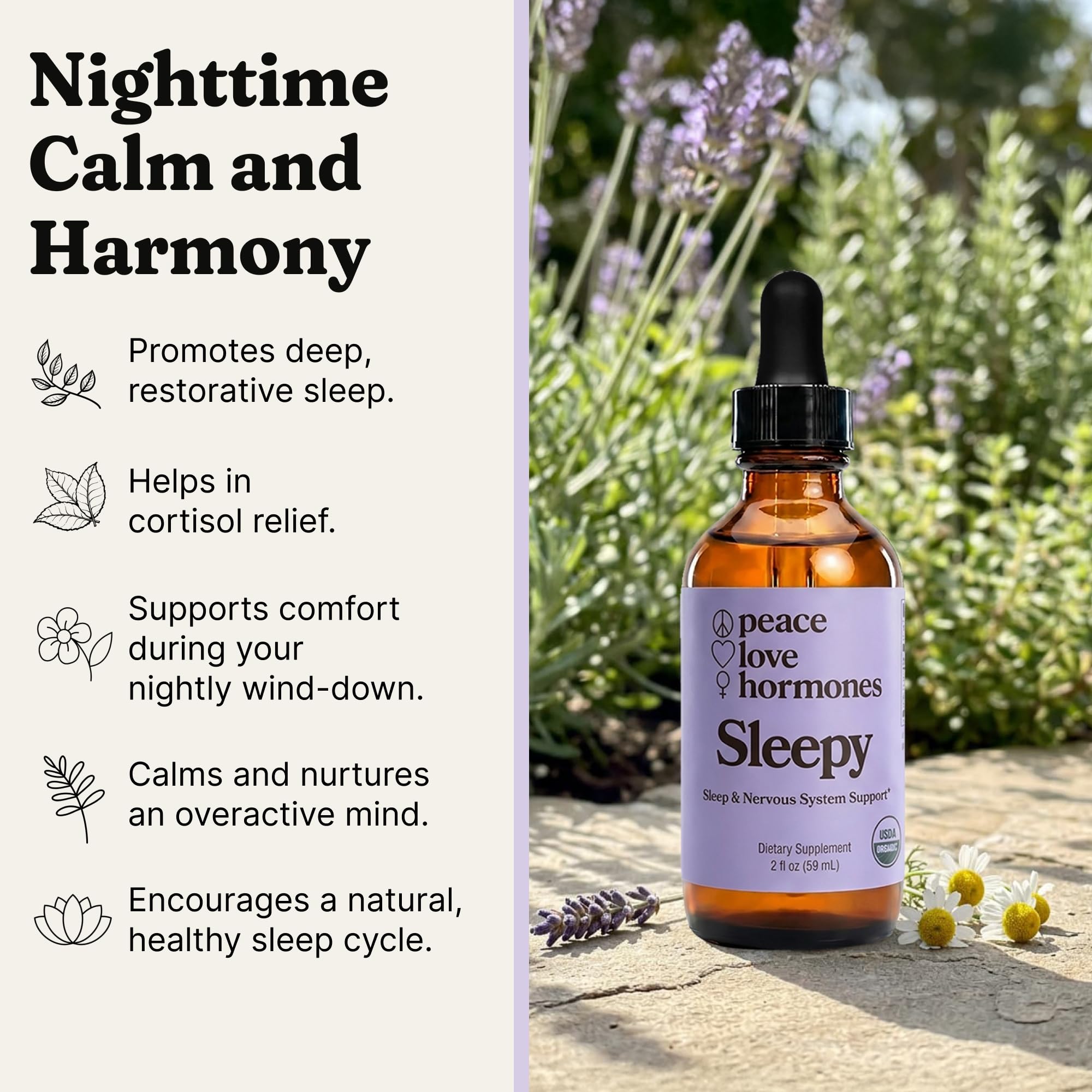 peace. love.. Sleepy Liquid Supplement 2fl oz packaging