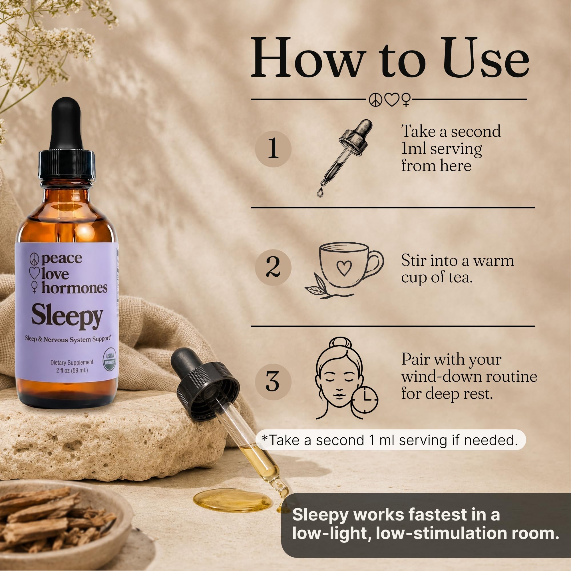 peace. love.. Sleepy Liquid Supplement 2fl oz with water for mixing