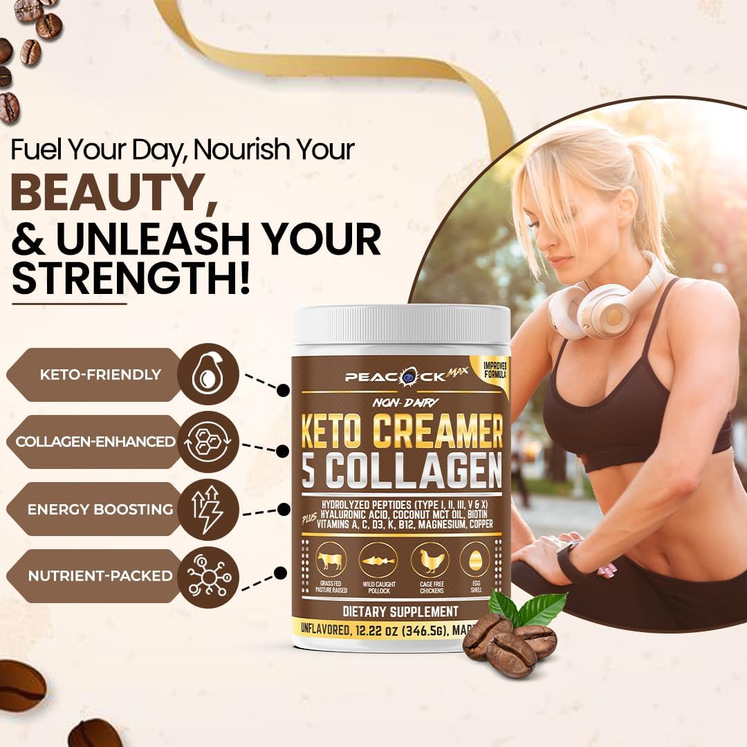 Peacock Max Collagen Coffee Creamer Powder packaging details