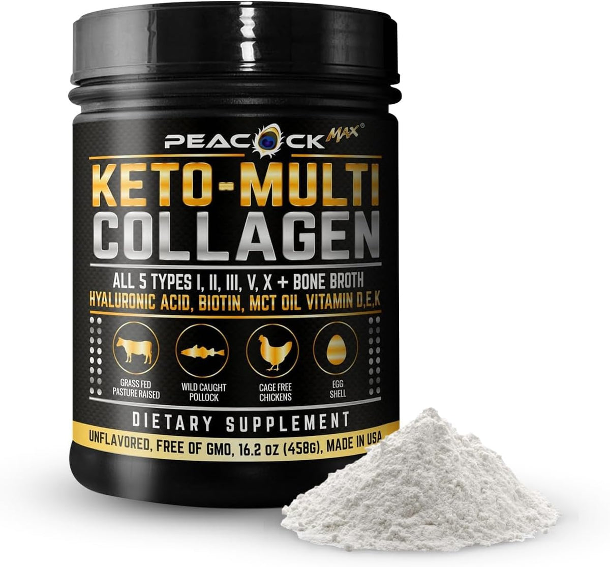 Peacock Max Collagen Protein Powder 459g front view