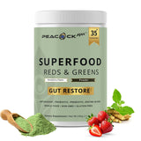 Peacock Max Superfood Reds & Greens Prebiotic Powder front view with packaging