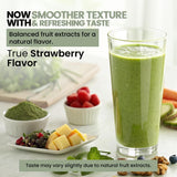 Peacock Max Superfood Reds & Greens Prebiotic Powder with fresh strawberries