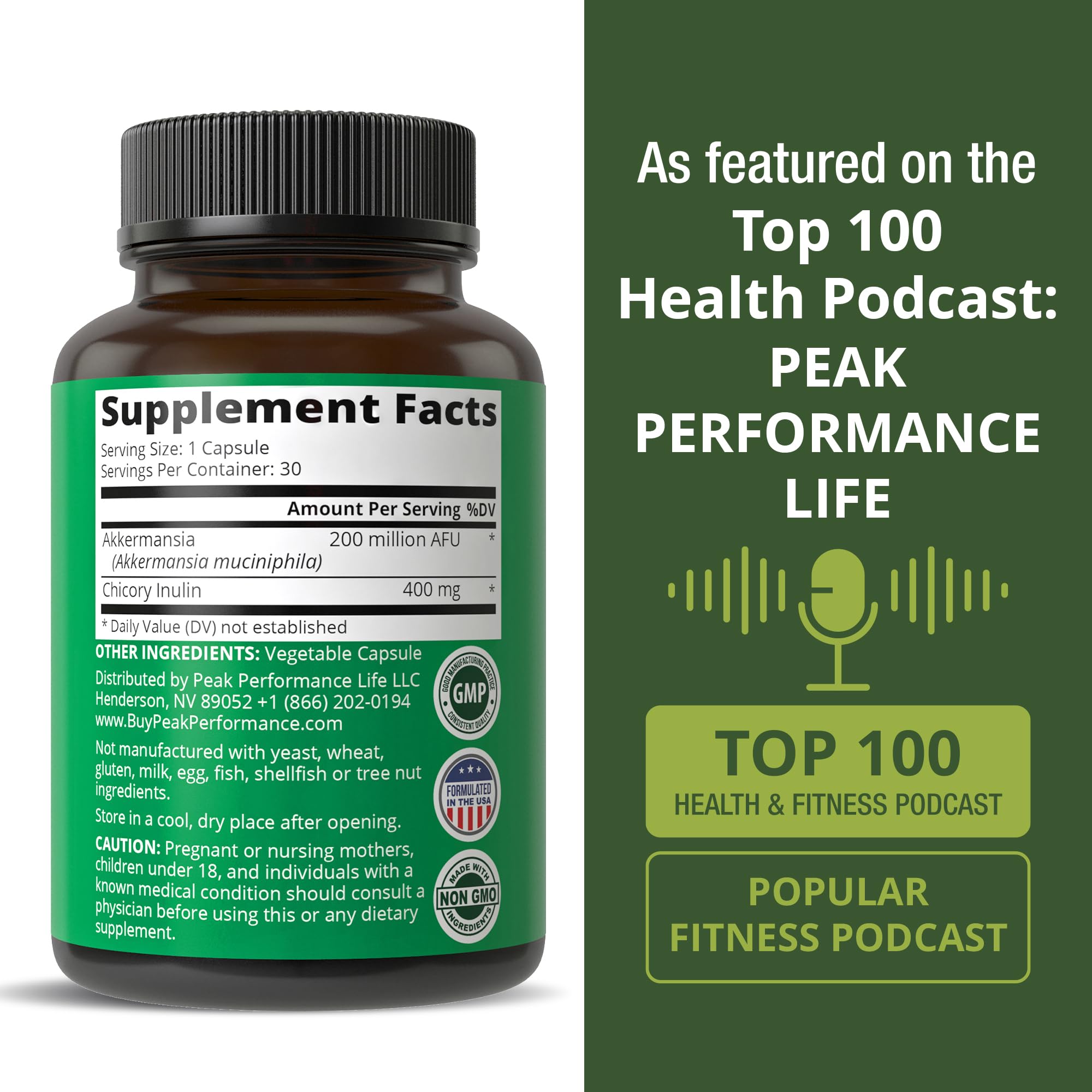 Peak Performance Akkermansia Probiotic 200M AFU bottle top view