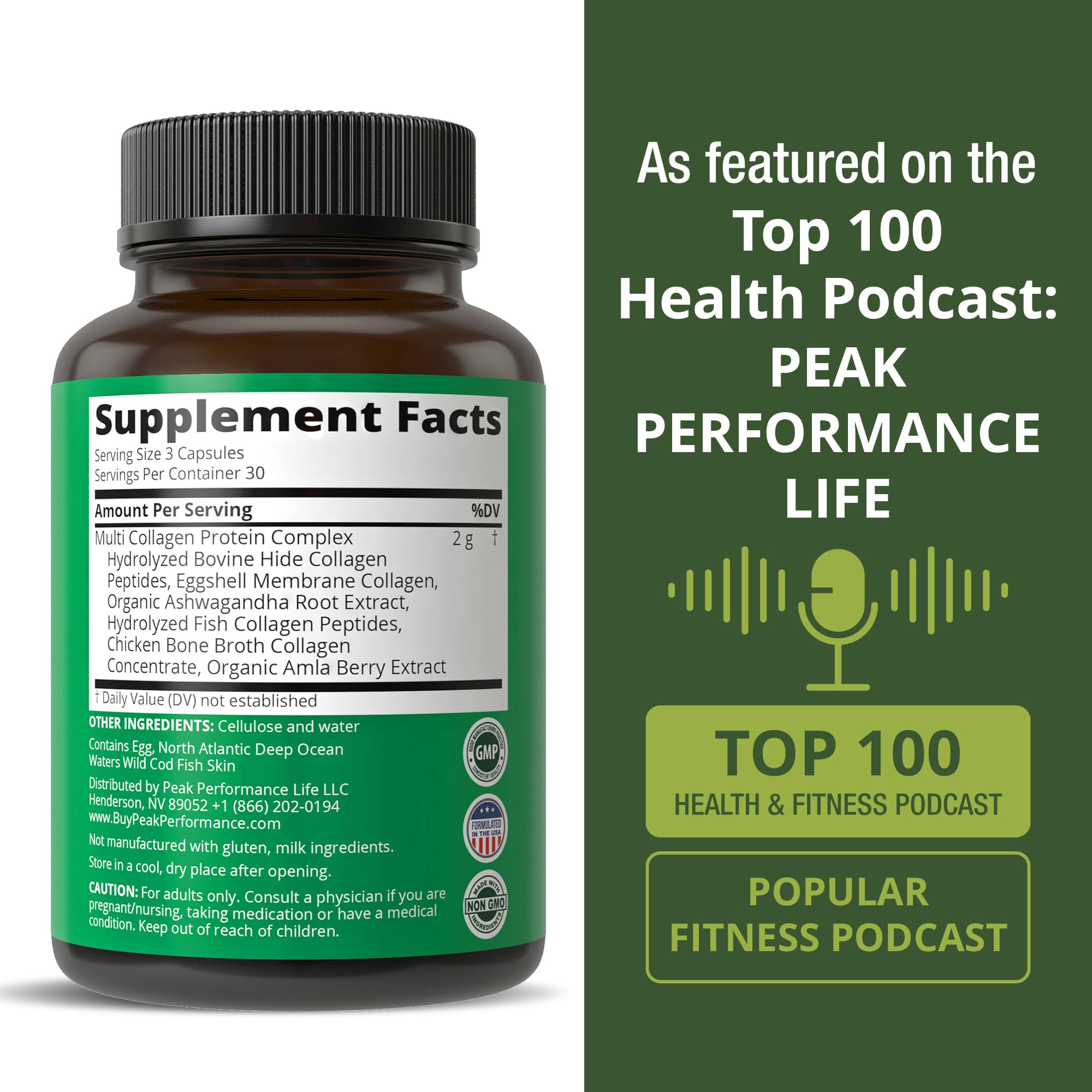 Peak Performance All 5 Multi Collagen Powder with a glass of water