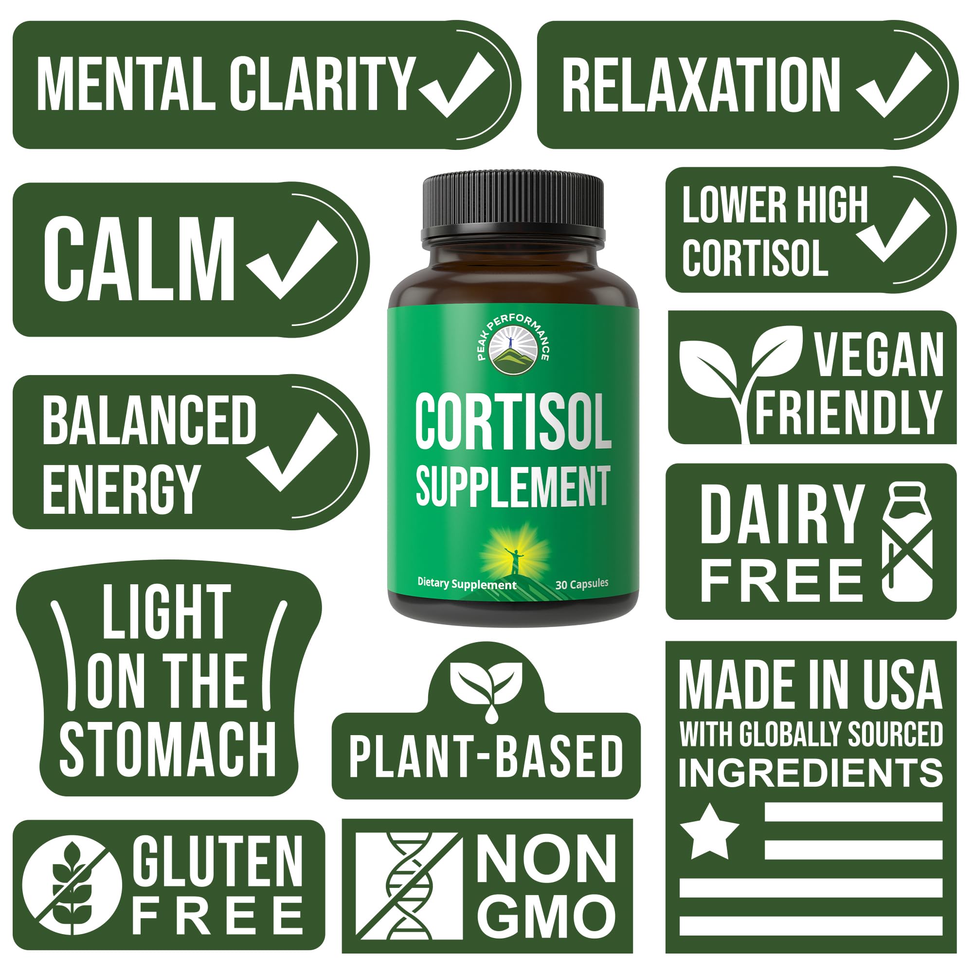 Peak Performance Ashwagandha 5-in-1 Cortisol Supplement packaging