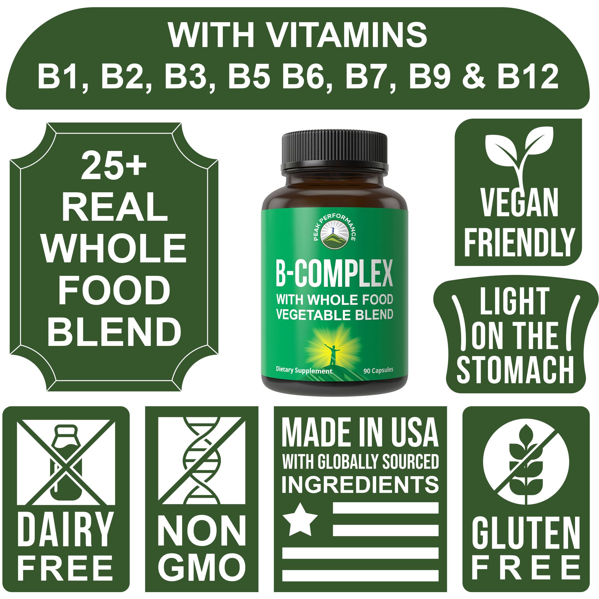 Peak Performance B Complex 100g back view with ingredient list