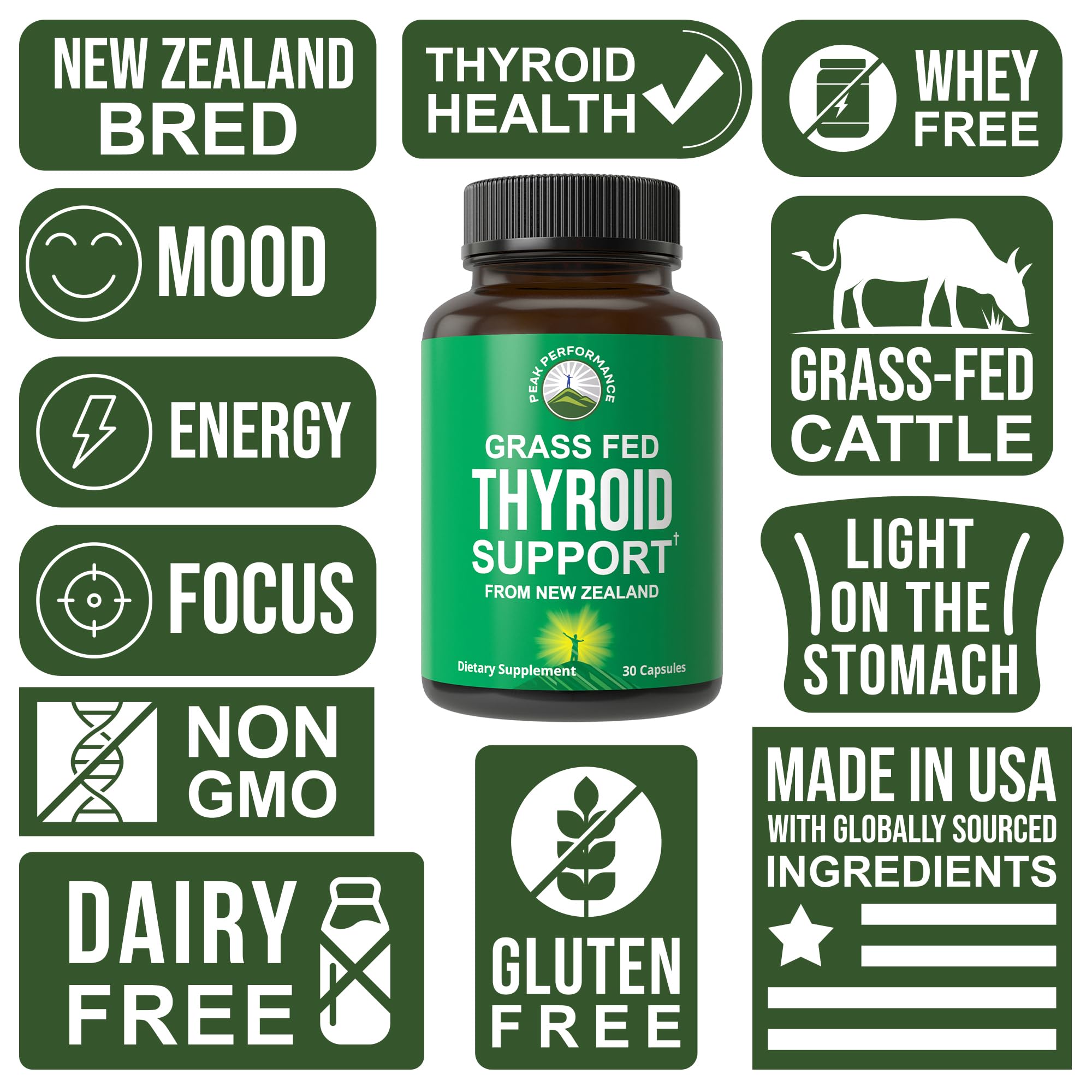 Peak Performance Beef Thyroid Glandular Capsules bottle with label