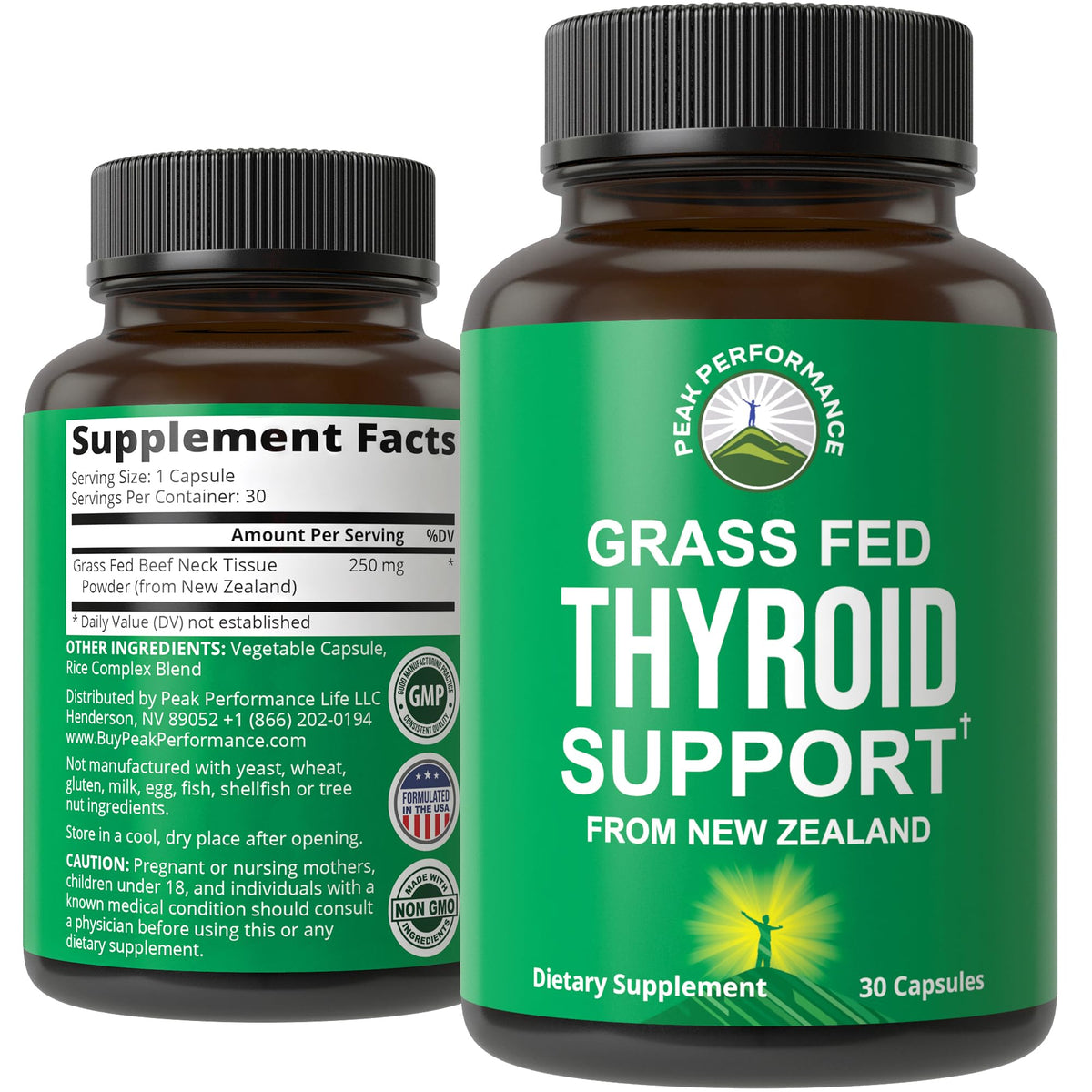 Peak Performance Beef Thyroid Glandular Capsules front view