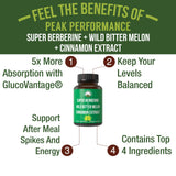Peak Performance Berberine Capsules side view with ingredients listed