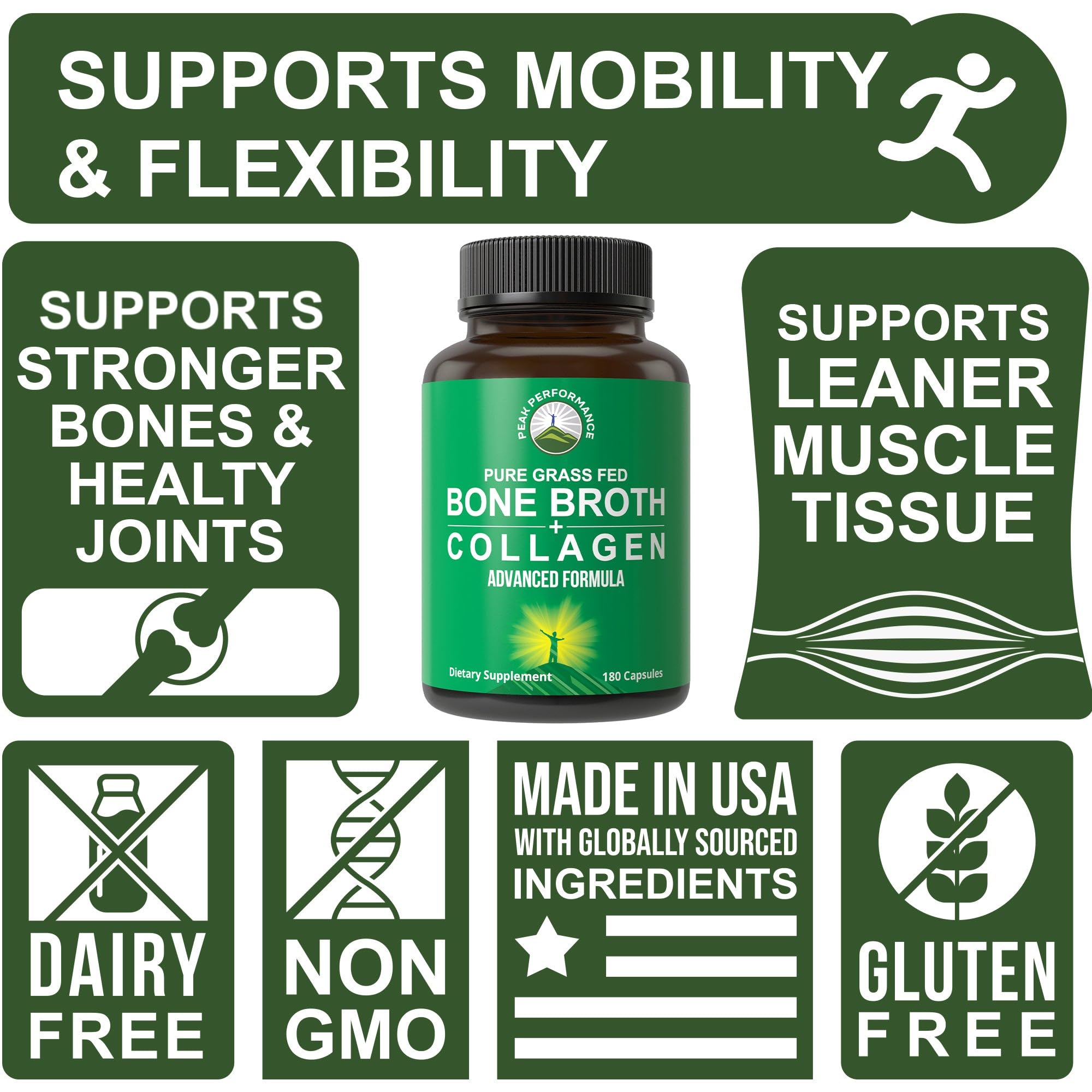 Peak Performance Collagen Bone Broth Supplement scoop with powder