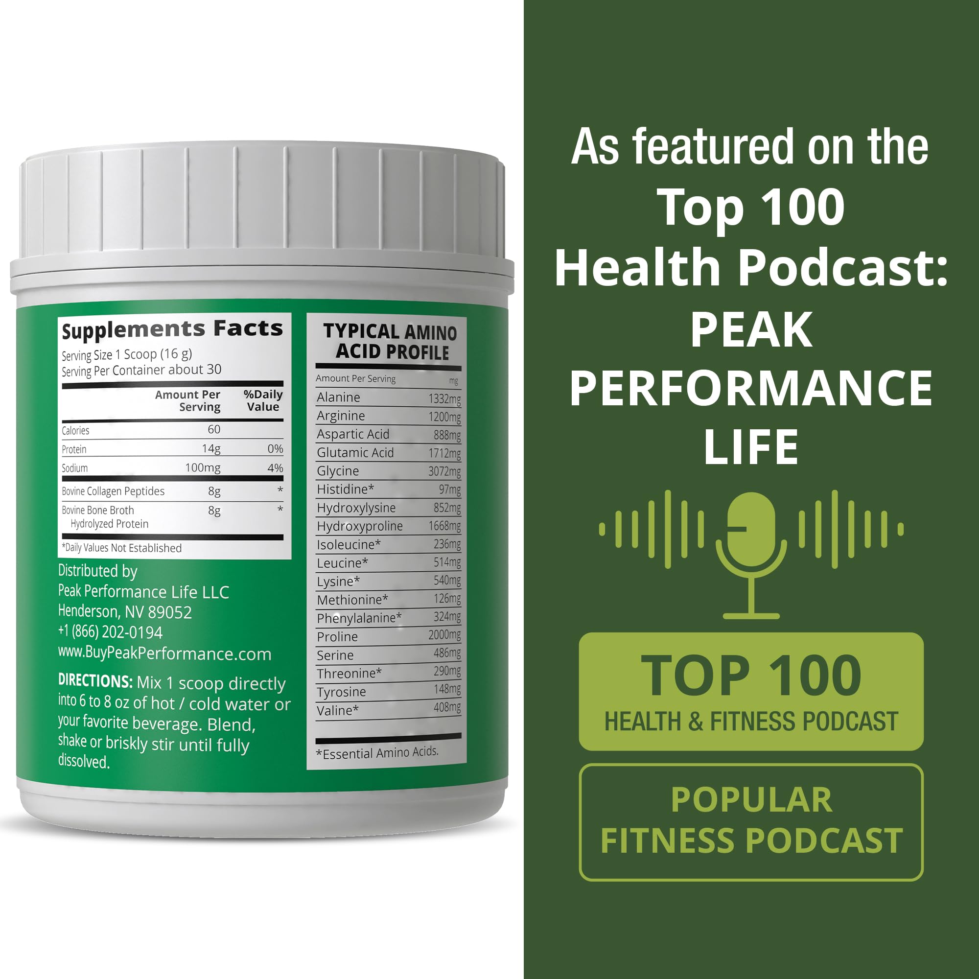 Peak Performance Collagen Powder on a kitchen counter