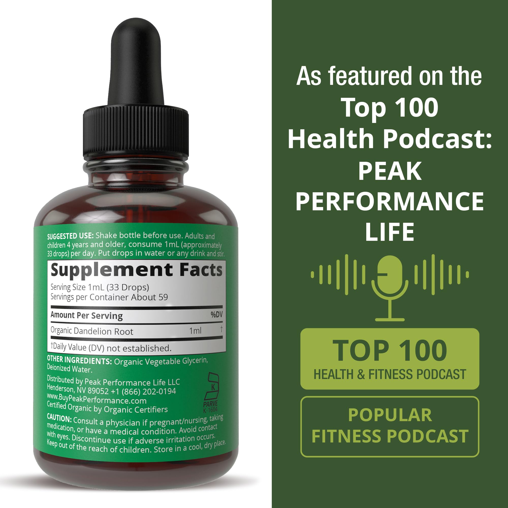 Peak Performance Dandelion Root Extract Drops packaging