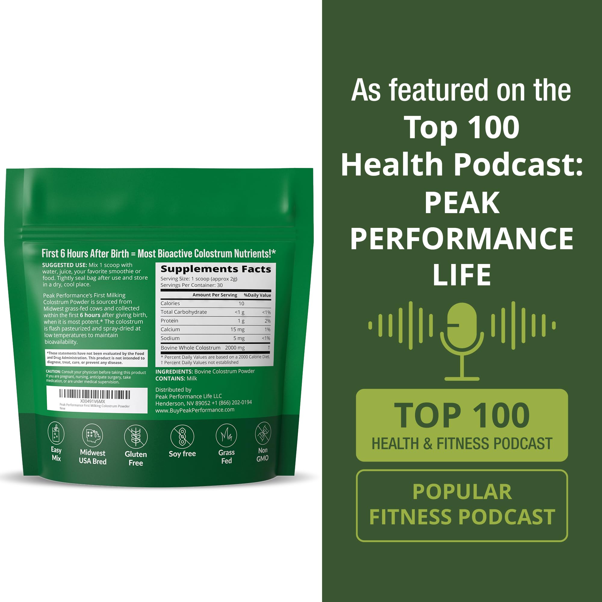 Peak Performance First Milking Colostrum Powder mixed in a glass