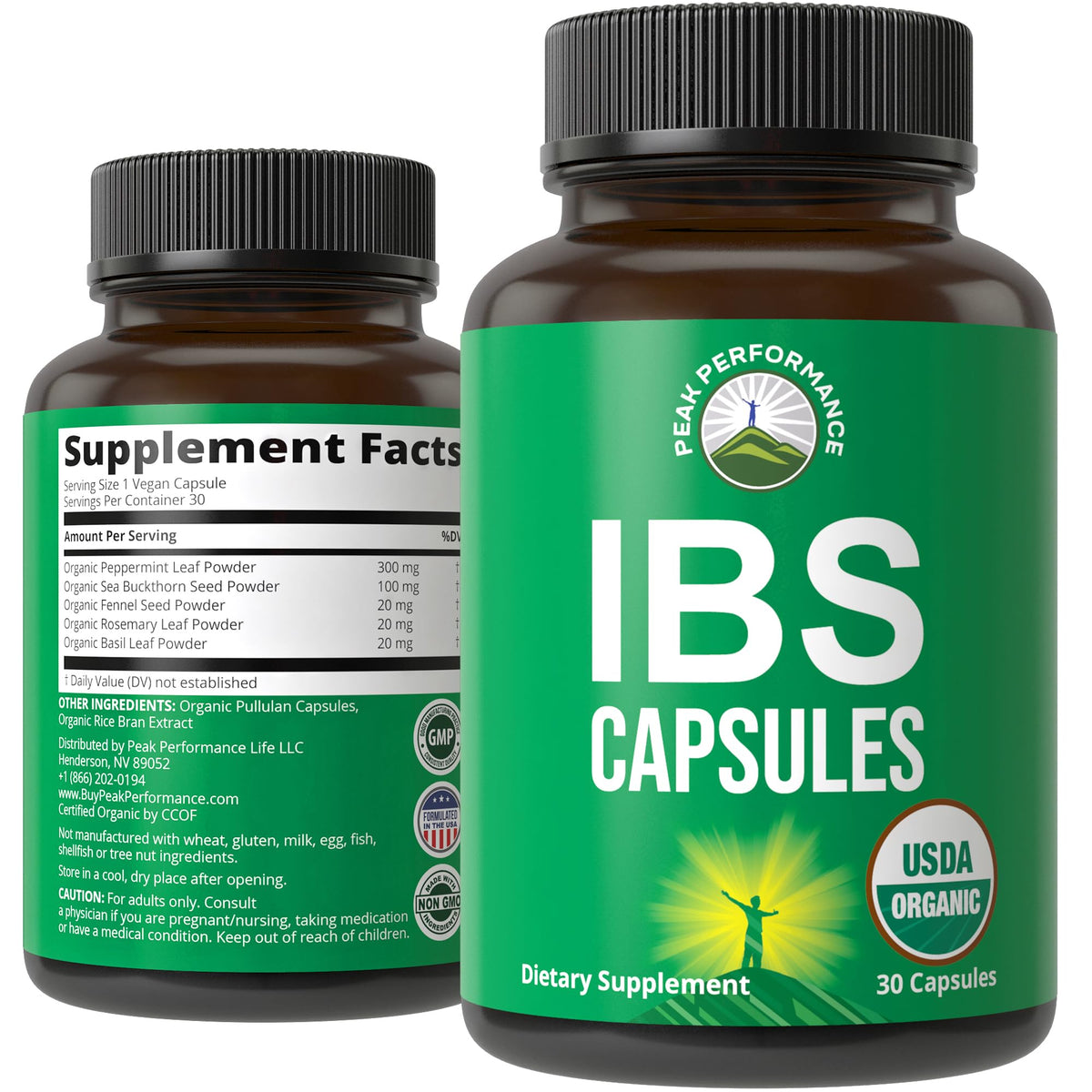 Peak Performance IBS Capsules bottle front view