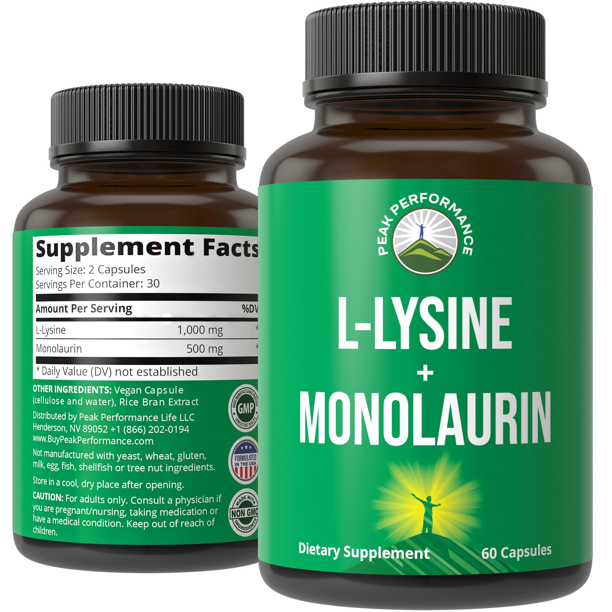 Peak Performance L-Lysine 1000mg supplement front view