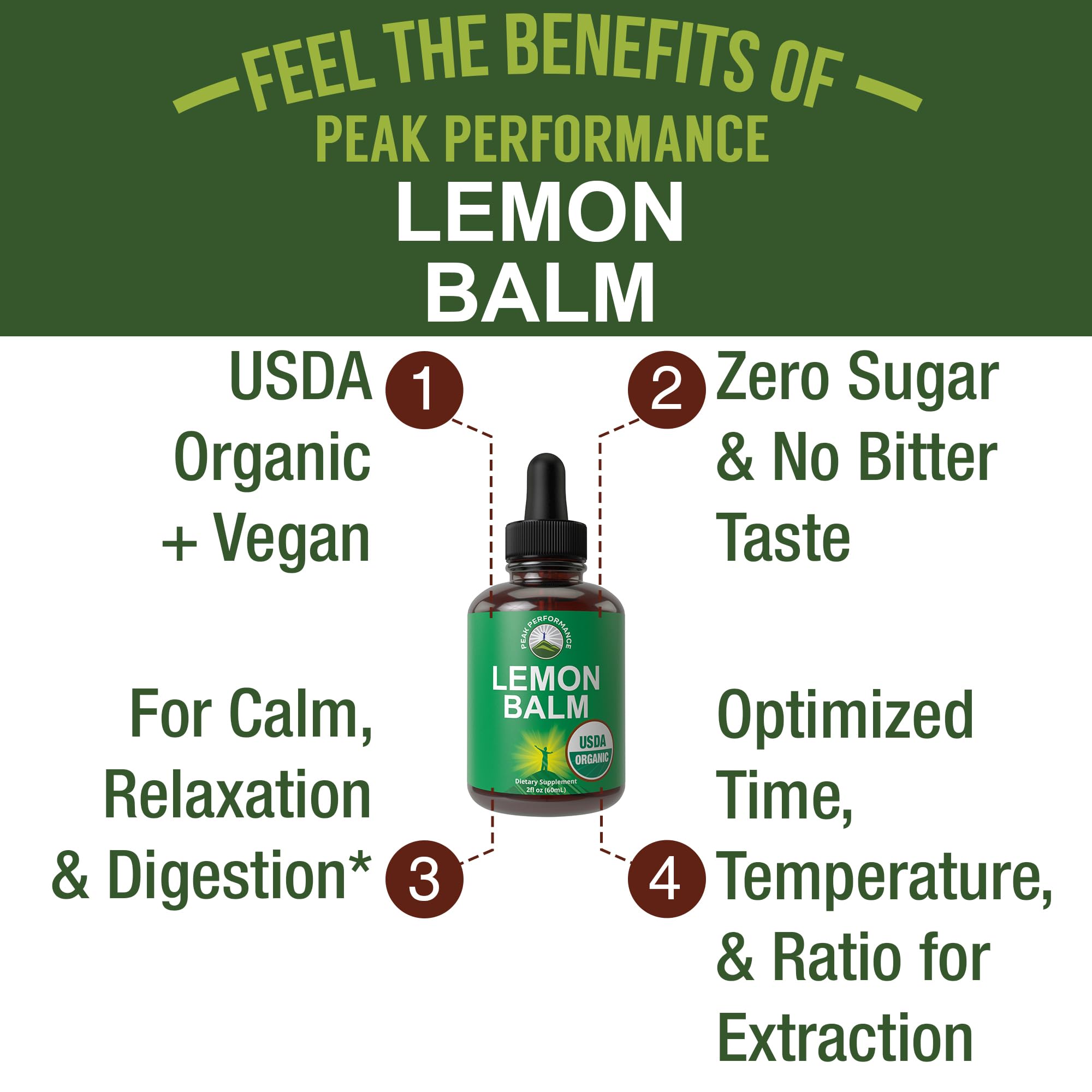 Peak Performance Lemon Balm Tincture 132g bottle side view