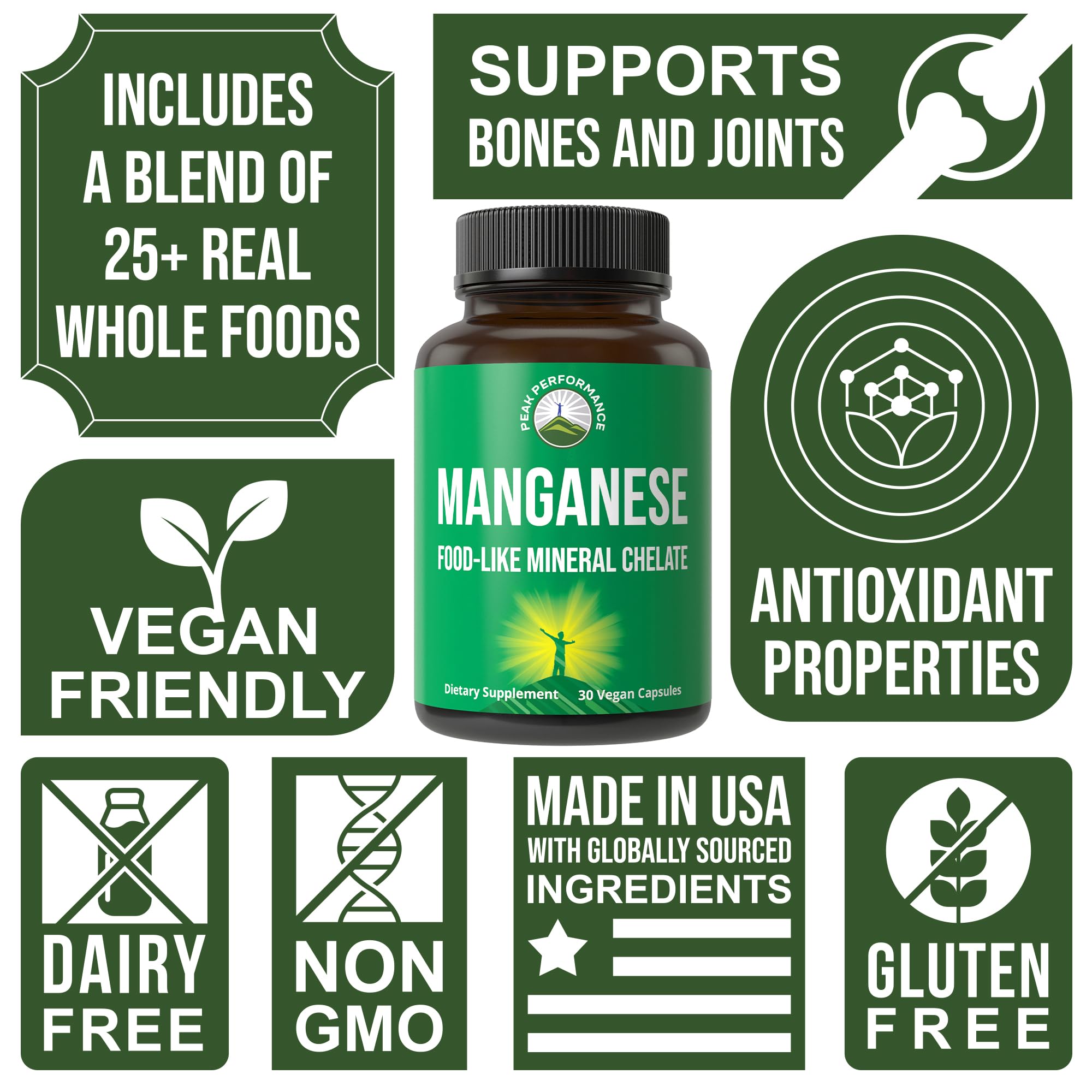 Peak Performance Manganese Capsules bottle with label