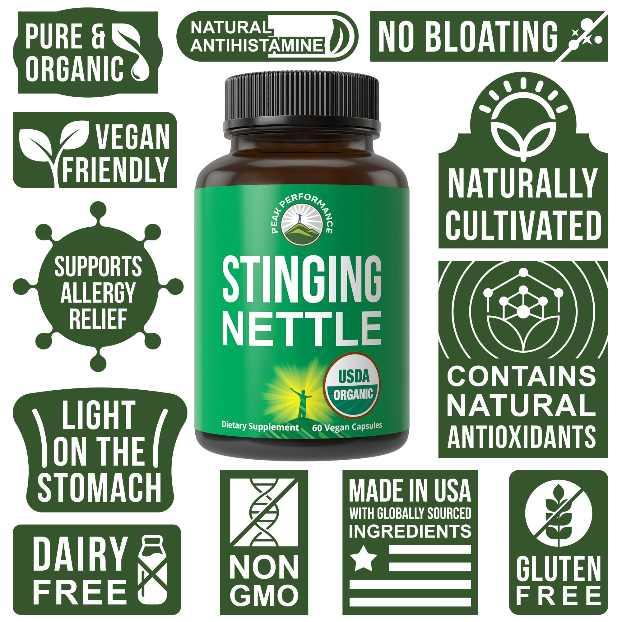 Peak Performance Organic Nettle Capsules packaging
