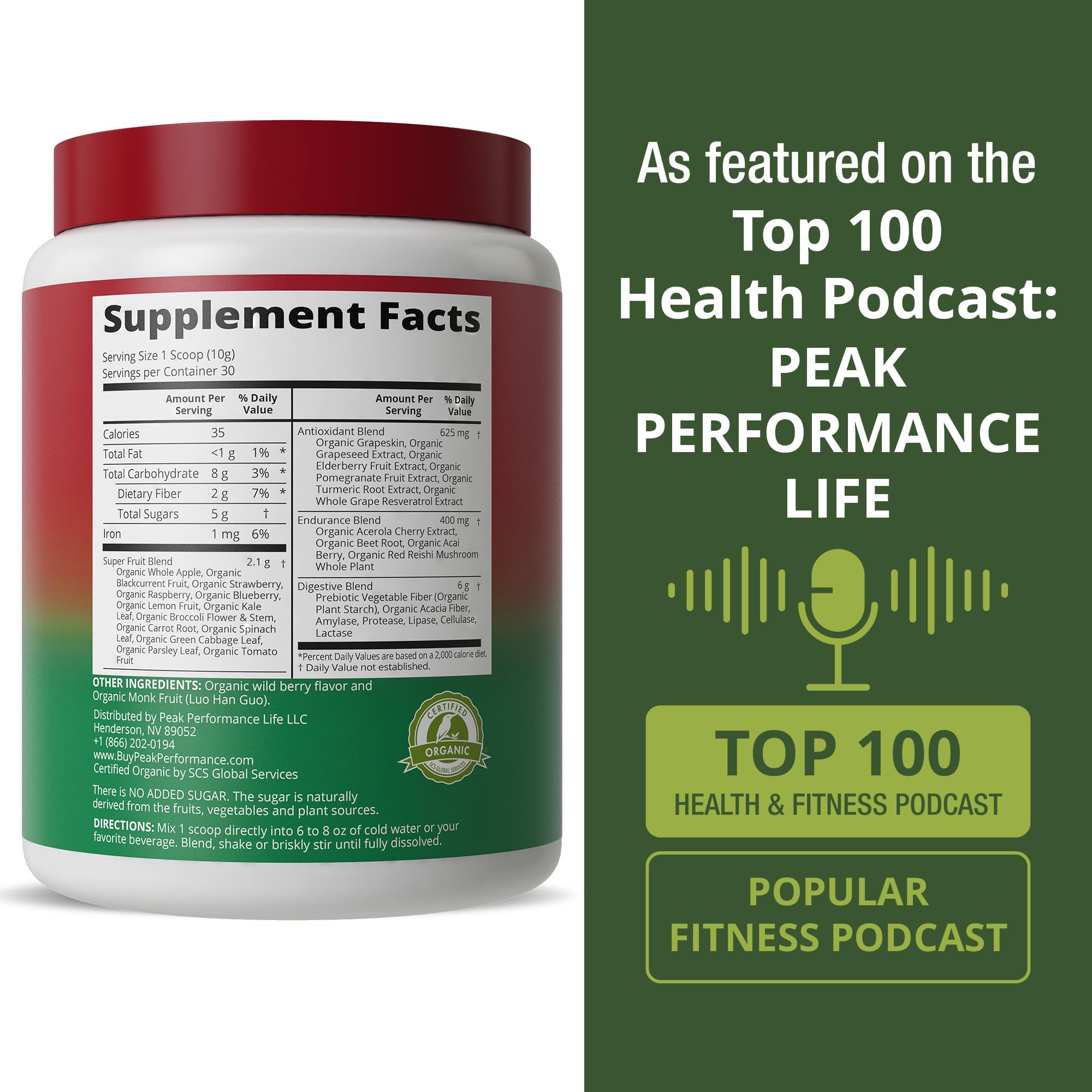 Peak Performance Organic Red Superfood Powder in a bowl