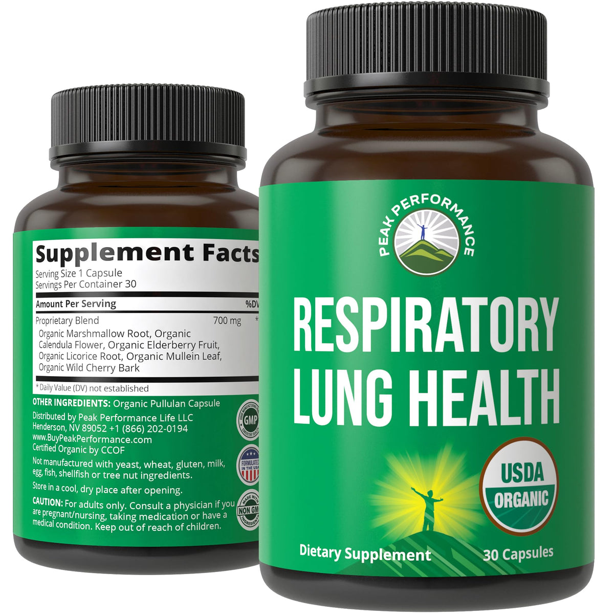 Peak Performance Organic Respiratory Lung Health Capsules front view