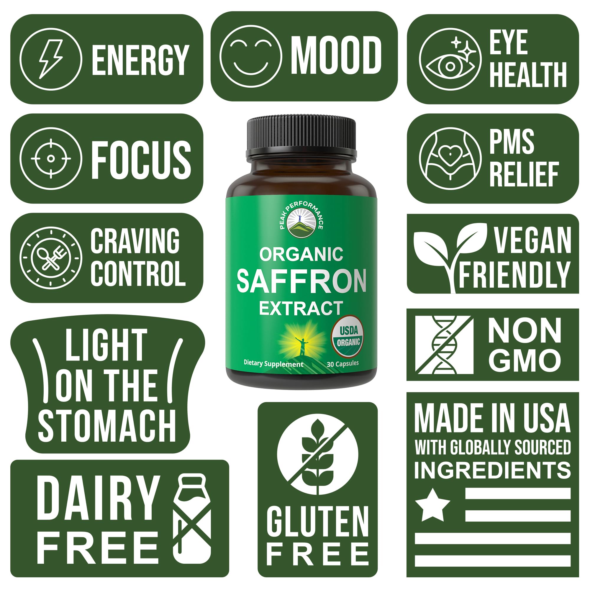 Peak Performance Organic Saffron Extract Capsules packaging