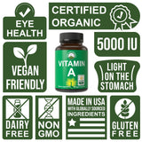Peak Performance Organic Vitamin A Capsules 5000 IU bottle with label
