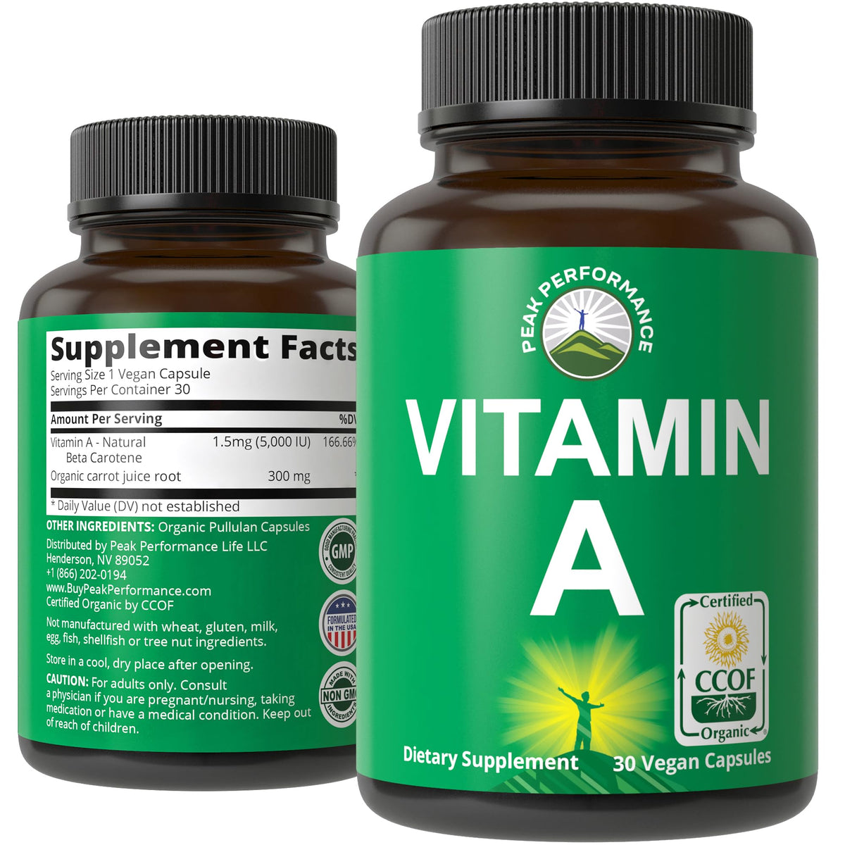 Peak Performance Organic Vitamin A Capsules 5000 IU front view