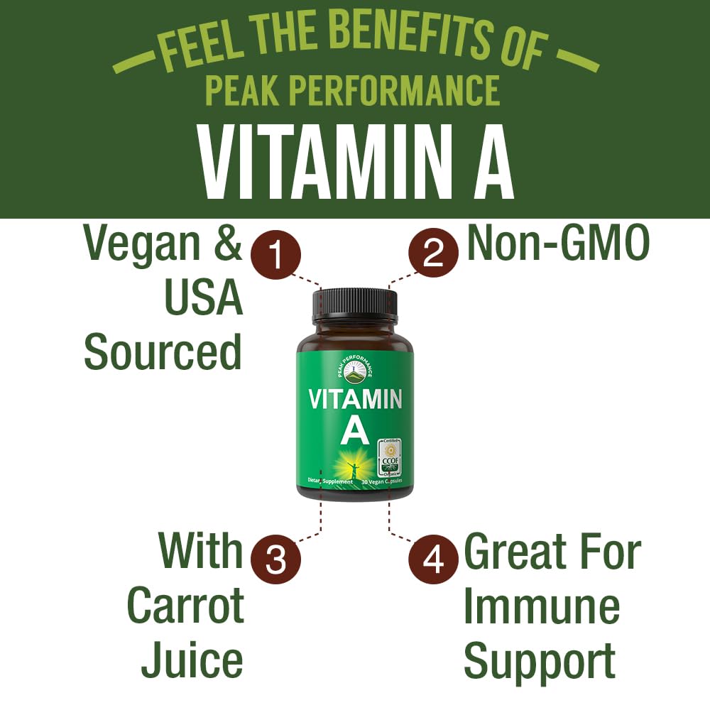 Peak Performance Organic Vitamin A Capsules 5000 IU side view