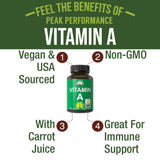 Peak Performance Organic Vitamin A Capsules 5000 IU side view