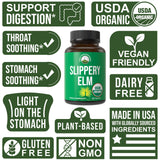 Peak Performance Slippery Elm Bark Capsules open bottle with capsules visible