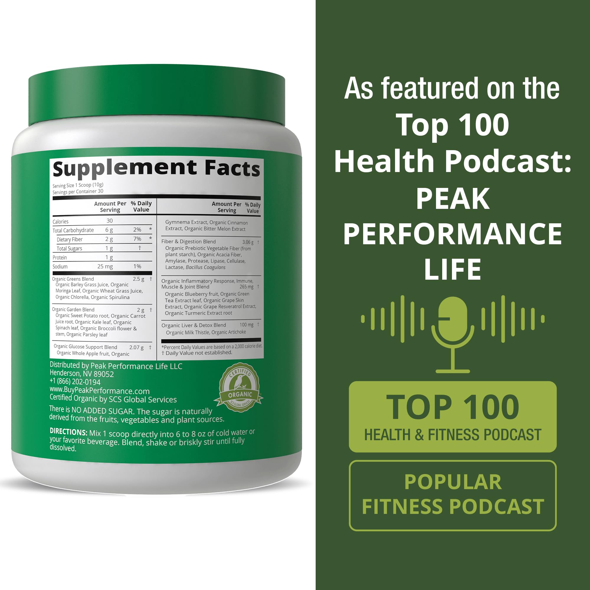 Peak Performance Spirulina Green Superfood 380g back view