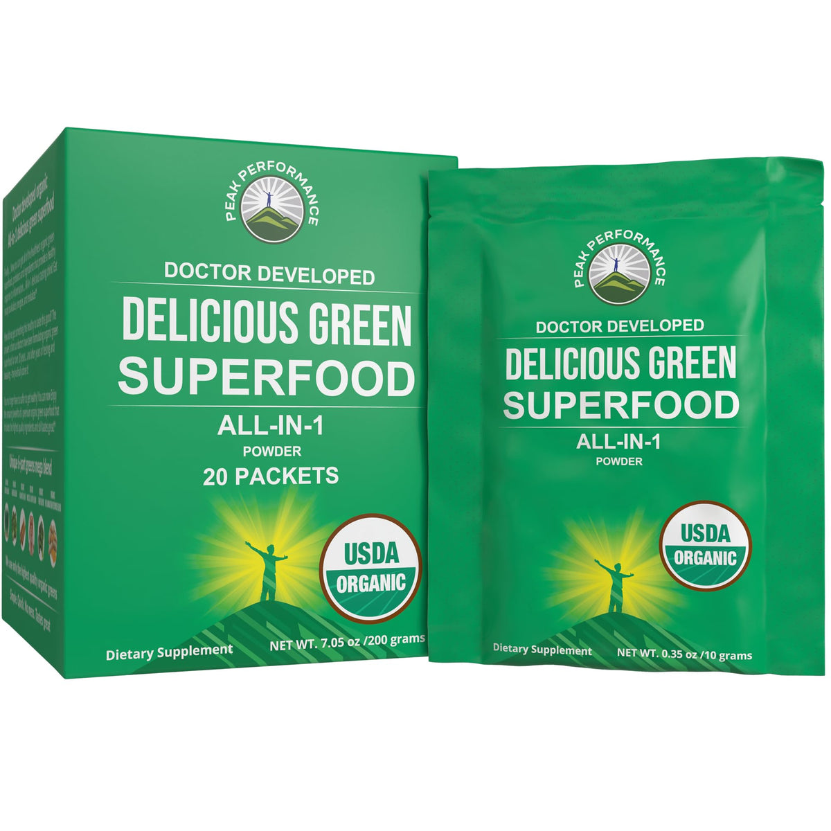 Peak Performance Spirulina Green Superfood Powder front view packaging