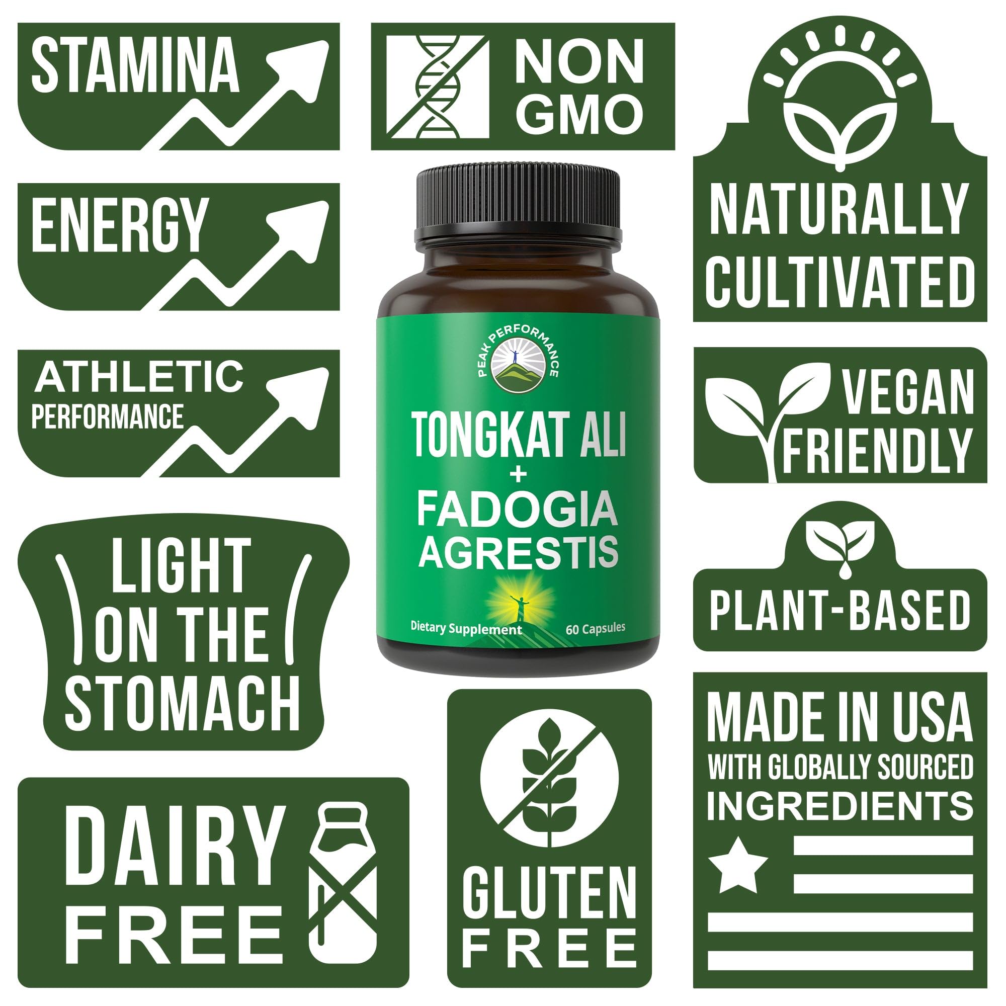 Peak Performance Tongkat Ali + Fadogia Agrestis supplement packaging