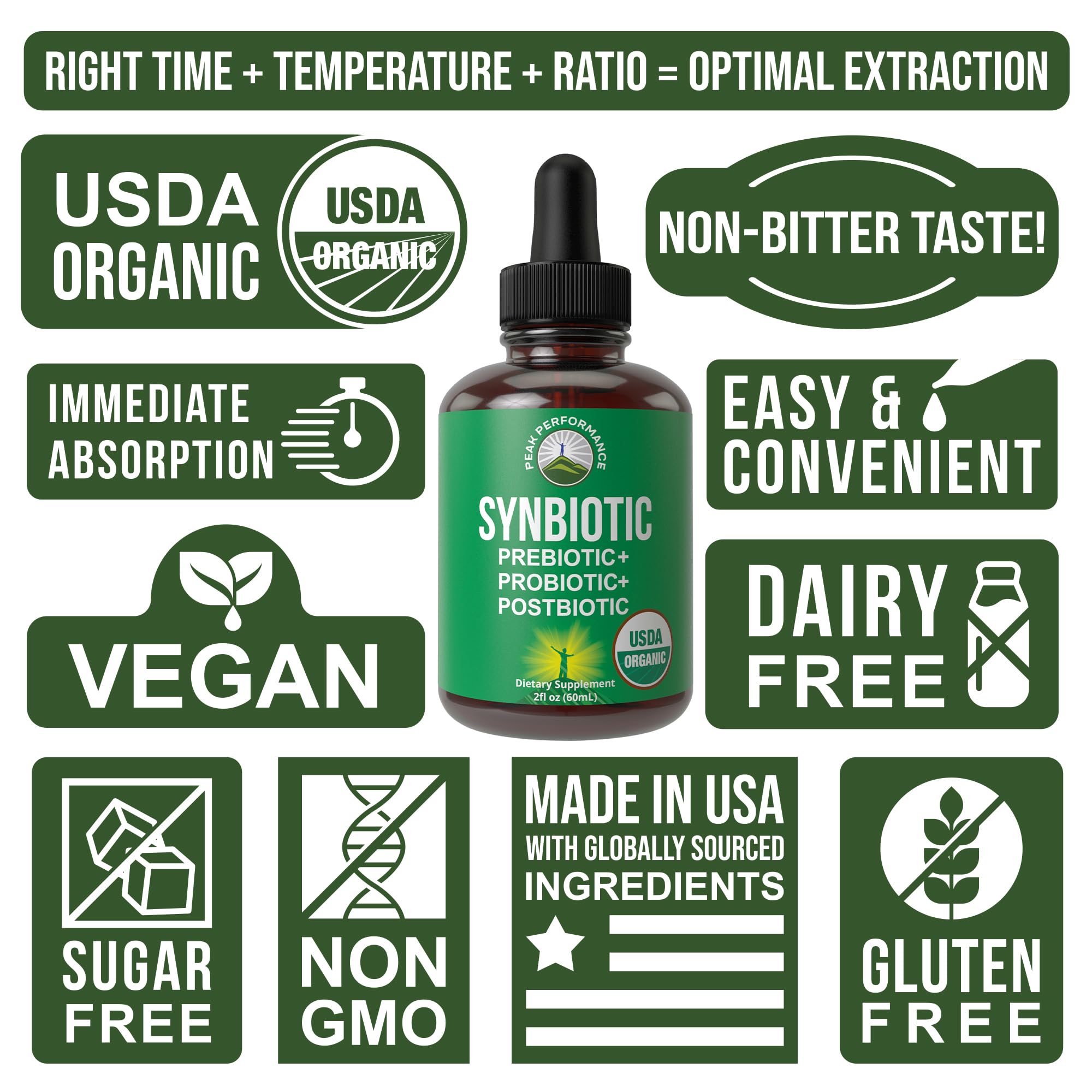 Peak Performance USDA Organic Liquid Drops Synbiotic with tea and juice