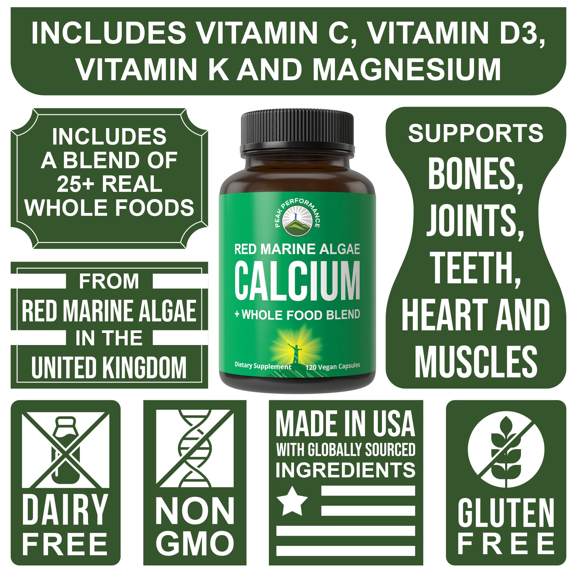 Peak Performance Vegan Calcium 150g back view