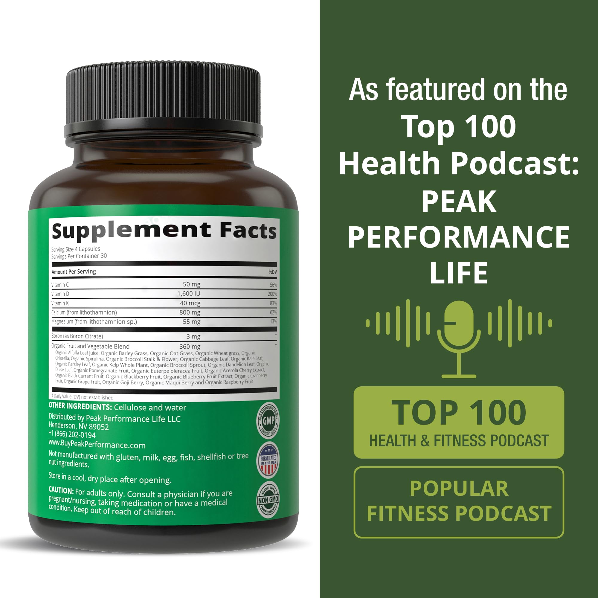 Peak Performance Vegan Calcium 150g ingredients list