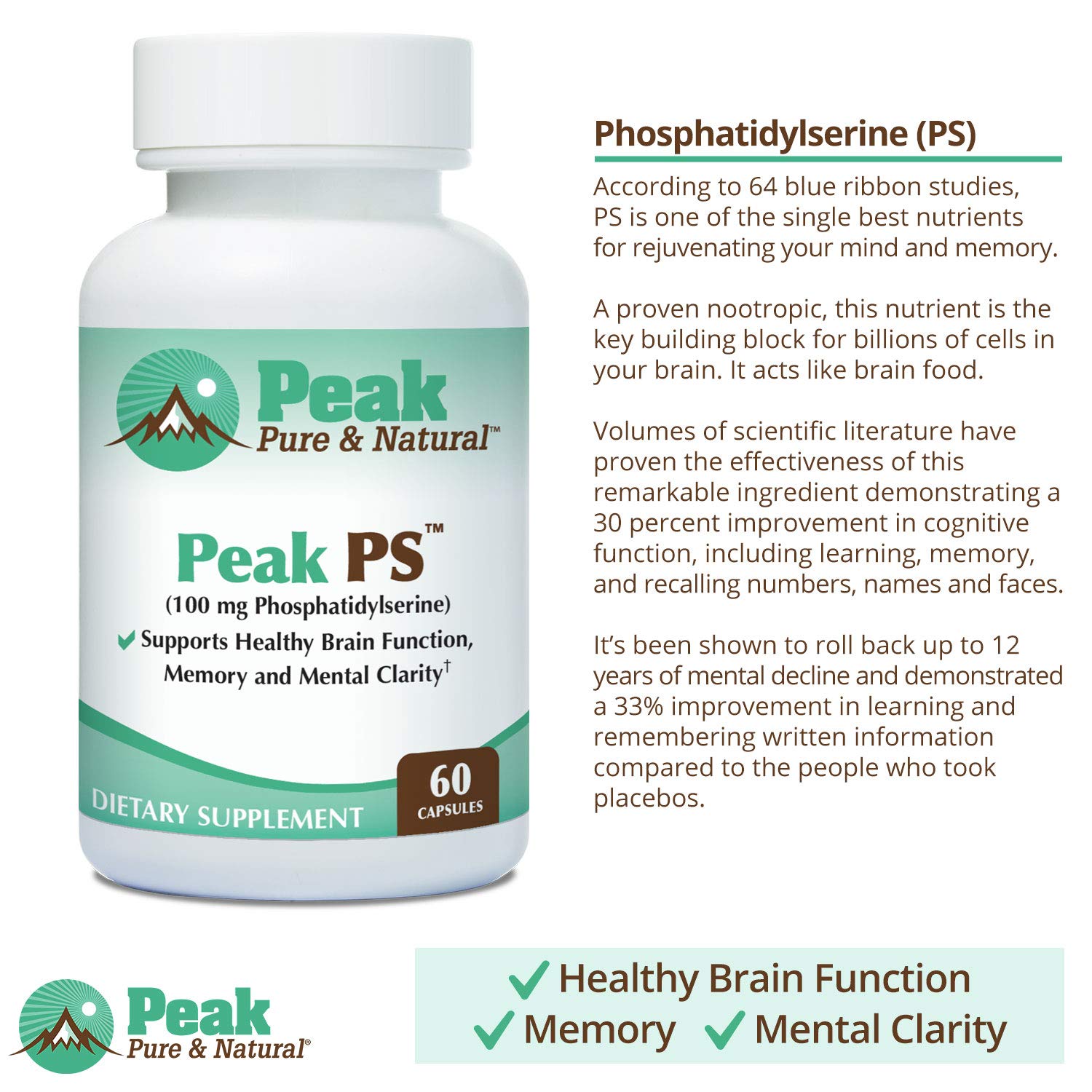 Peak Pure & Natural Phosphatidylserine Supplement packaging