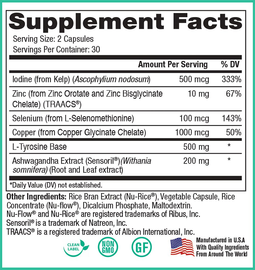 Peak Pure & Natural Thyroid Support supplement back view