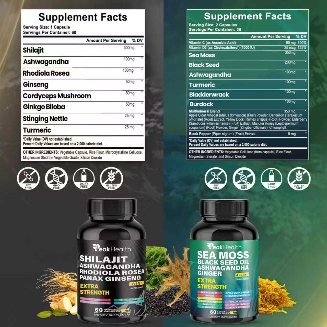 Peakhealth Shilajit & Sea Moss Supplement side view