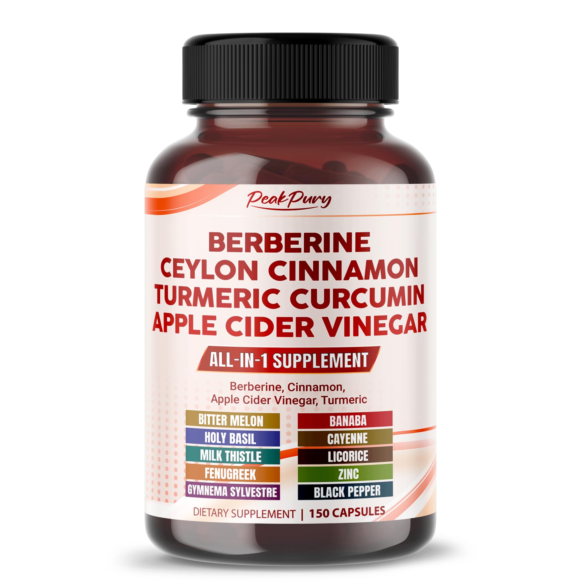 PEAKPURY Berberine Capsules 150 count bottle front view