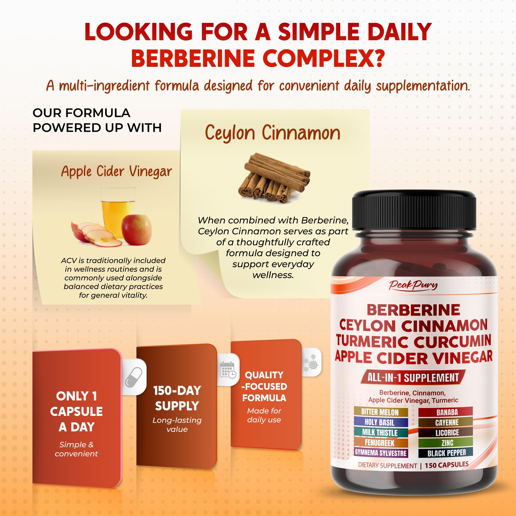 PEAKPURY Berberine Capsules with a measuring spoon for dosage