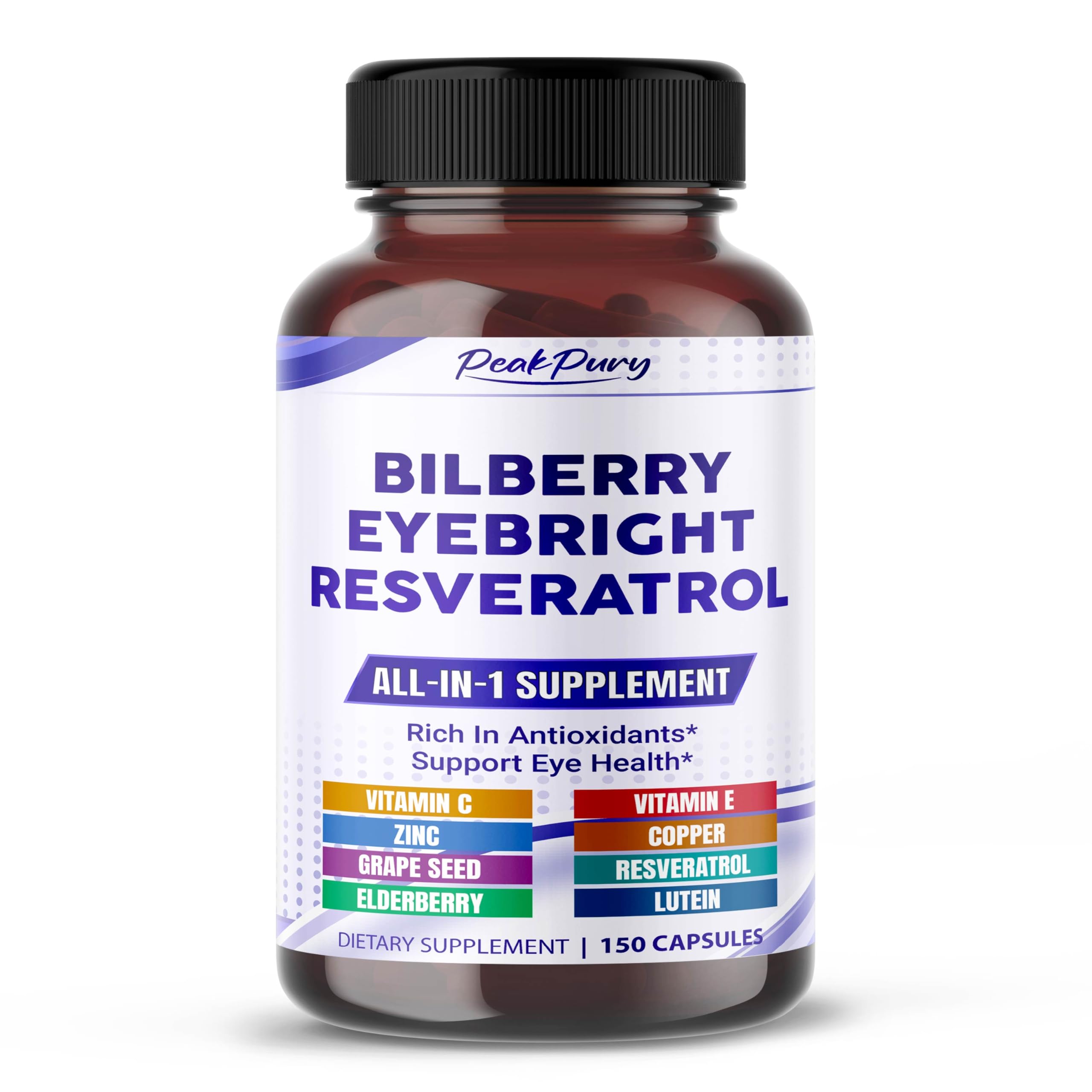 PEAKPURY Bilberry Supplement 150 capsules front view
